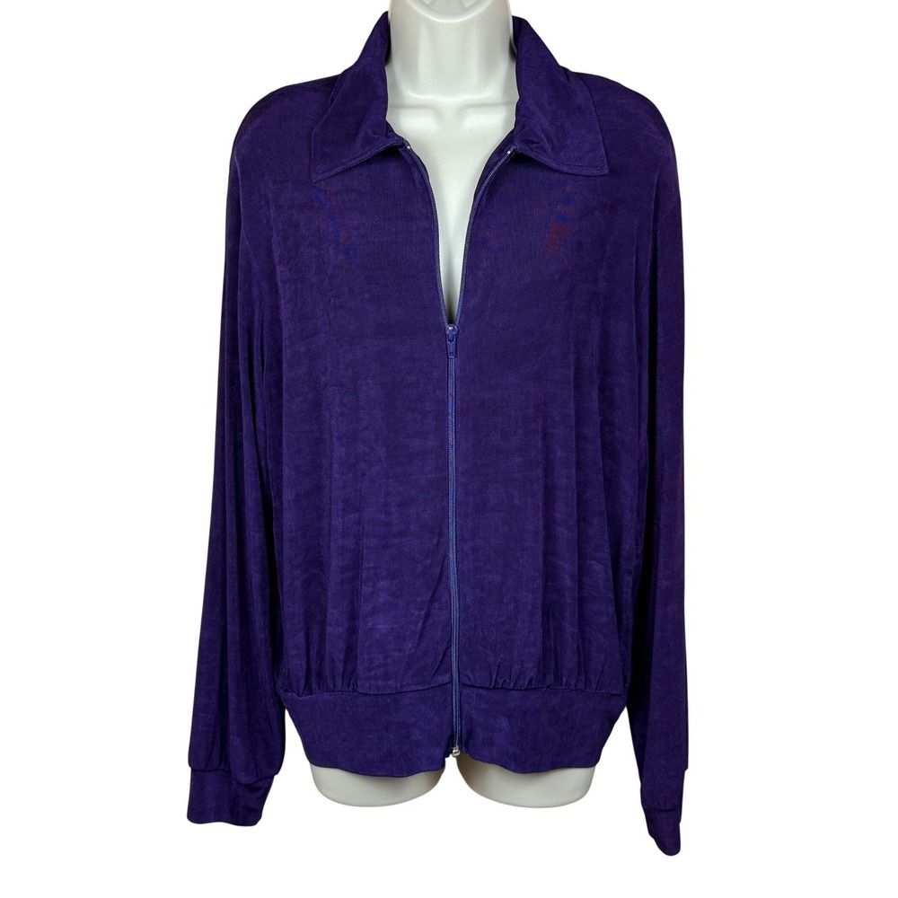 Amanda Womens Dark Purple Zip Up Jersey Knit Athletic Leisure Jacket Size L - Picture 4 of 13